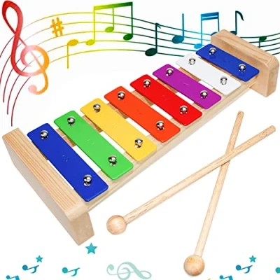 Afbeelding van Xylofoon Klokkenspel Houten Muziekinstrumenten Voor Volwassenen en Kinderen Met 2 Batjes Kleurrijke Vanaf 1 Jaar Pedagogisch Speelgoed Geschenken (8 Sleutels)
