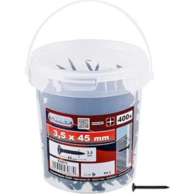 Afbeelding van Connex Snelbouwschroeven 3,5 x 45 mm 400 stuks met fijne schroefdraad trompetkop PH Phillips aandrijving zwart gefosfateerd/gipsplaatschroeven/schroefemmer / B30072