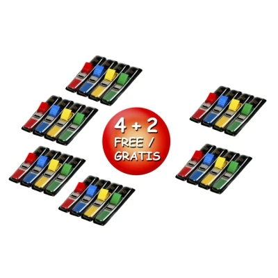 Afbeelding van Post it Index Smal, Ft 11,9 X 43,2 Mm, Blister Met 4 Kleuren, 35 Tabs Per Kleur, + 2 Blisters Gratis