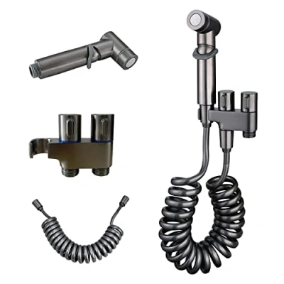 Afbeelding van Bidet sproeier voor toilet met 3 wegventiel, handdouche installatie slang vrouwelijke reiniging, babyluier doekreiniger en douchekop huisdieren, wand of toiletmontage (grijs)