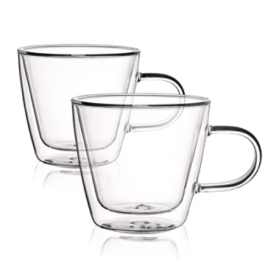 Afbeelding van HOMLA Cembra Dubbelwandig glas, set van 2 bekerkopjes, voor koffie, thee, latte macchiato capuccino, vaatwasmachinebestendig, hoogte 9 cm hoog, 0,28 l capaciteit