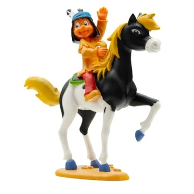 Afbeelding van Bullyland 43355 Speelfiguur indiaan Yakari op zijn pony Little Thunder, ca. 9 cm, natuurgetrouw, ideaal als taartfiguur en klein cadeautje voor kinderen vanaf 3 jaar