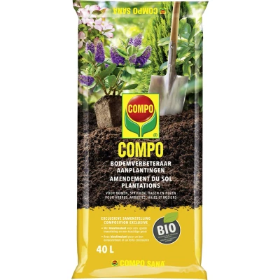 Afbeelding van COMPO Bio Bodemverbeteraar Aanplantingen 100% natuurlijk met biostimulant voor bomen, struiken, hagen en rozen zak 40L