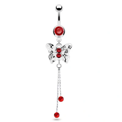 Afbeelding van Navelpiercing vlinder hanger rood