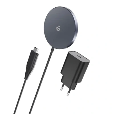 Afbeelding van Mag Safe oplader met USB C adapter, snelle magnetische draadloze voor iPhone 15/14/13/12 series en AirPods Ultra Slim inductief draadloos opladen (grijs)