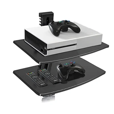 Afbeelding van suptek 2 zwevende plank muurbeugel met versterkt gehard glas voor dvd spelers/kabeldozen/spelconsoles/tv accessoires, planken, zwart CS202