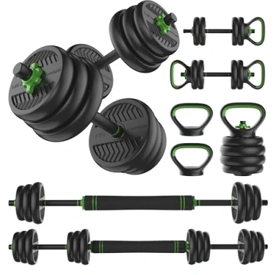 Afbeelding van Tunturi Halter en Dumbells Vinyl Halterset 20 kg Halterstang met Gewichten Barbell Set Schroefsluiting 30 mm Anti Slip Grip