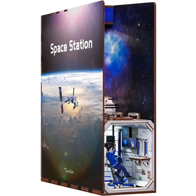 Afbeelding van Tonecheer Book Nook: Space Station Houten 3D puzzel Verlicht Sensor DIY miniatuurhuis TQ124
