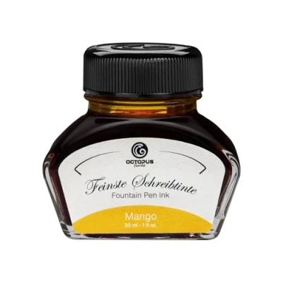 Afbeelding van 30 ml vulpeninkt (Mango) in inktglas, schrijfinkt voor vulpen, inktpot, kalligrafie inkt