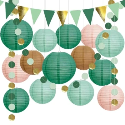 Afbeelding van YBwanli lantaarns groen, papieren lantaarn, elf combinatie ornament past: bruiloft decoratie, tuinfeest verjaardagsfeestje, 16 stuks Herbruikbaar, de perfecte metgezel voor feestdecoratie