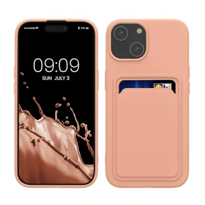 Afbeelding van kwmobile telefoonhoesje geschikt voor iPhone 15 Hoesje met pasjeshouder TPU case in roze grapefruit