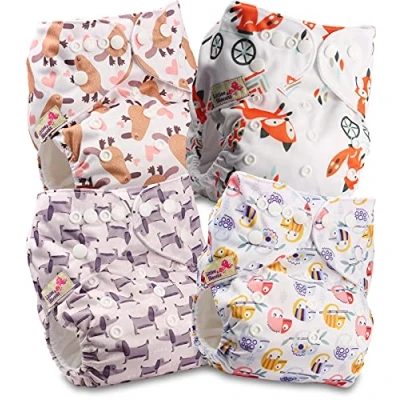 Afbeelding van Littles and Bloomz Herbruikbare baby pocketluier, standaard drukknoop, 4 luiers, FLP2 0405