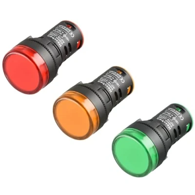 Afbeelding van Heschen 22 mm LED indicator pilotenlicht, AD16 22D/S, 12VDC 20mA, rood groen geel lichtkleur, 3 stuks