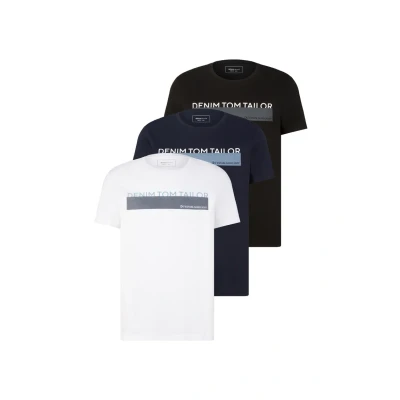 Afbeelding van TOM Tailor Denim 3 PACK Tshirt print, Heren, Maat: XXL, Black