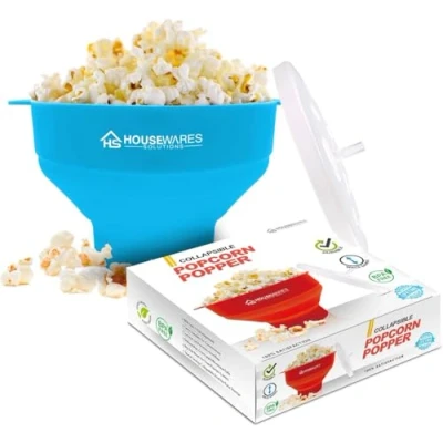 Afbeelding van BRENSTEN Opvouwbare siliconen magnetron Popcorn Popper Bowl met deksel en handgrepen (Aqua)