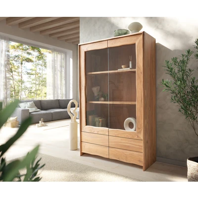 Afbeelding van Vitrinekast Live Edge acacia natuur 120x190 cm 2 deuren 4 laden Massief highboard