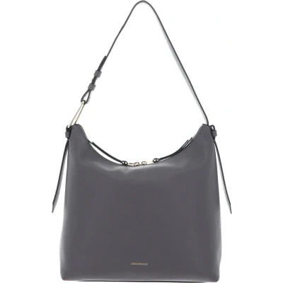 Afbeelding van COCCINELLE Leren Schoudertas Malory Handbag Grained Leather Grafite Grijs