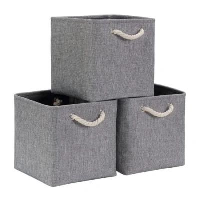 Afbeelding van Mangata Stoffen opbergmand, canvas kubus opbergdoos, voor opbergkasten, planken, kledingkasten, grijs, 25 x cm, set van 3 stuks