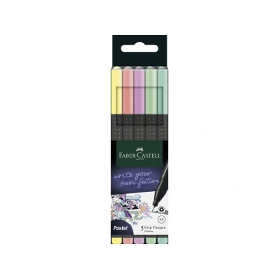 Afbeelding van 12x Fineliner Faber Castell Grip 0,4mm etui 5 stuks pastel assorti