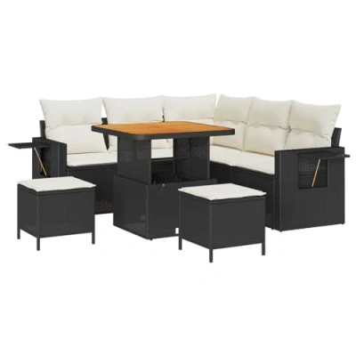 Afbeelding van vidaXL 8 delige Tuin Sofa Set met Kussens Zwart Poly Rattan Acacia, 3 Eet Acacia