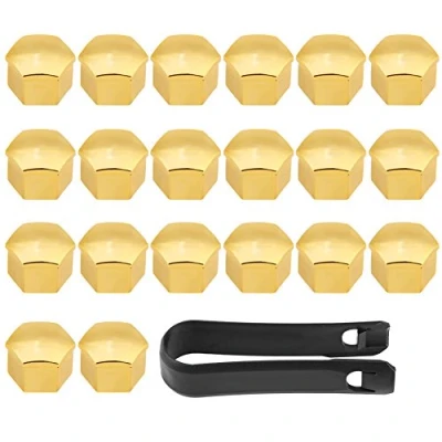Afbeelding van 20 Stks Universele Wiel Band Hub Covers Lug Moer Bout Cap Protector Goud 17mm Gevormde Plastic Producten