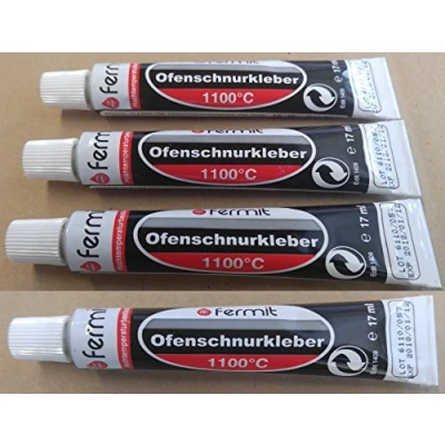 Afbeelding van 4 tubes kachellijn lijm chamottelijm afdichtkoord hoge temperatuur 1100 C tube 17 ml kleur beige