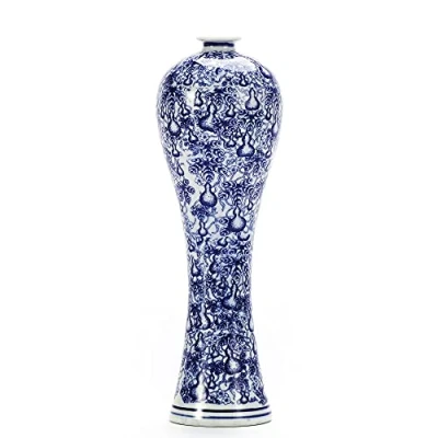 Afbeelding van China Keramische vaas blauw en wit porselein Chinese handgemaakte decoratieve bloemenvaas voor woonkamer, woondecoratie, kantoor, tafel middelpunt (33cm)
