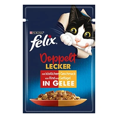 Afbeelding van FELIX Zo goed als het eruit ziet dubbel lekker kattenvoer nat in gelei, met rundvlees en gevogelte, 26 stuks (26 x 85 g)