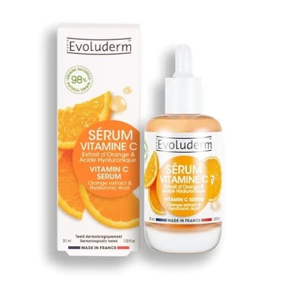 Afbeelding van EVOLUDERM Eclat Serum met vitamine C, 98% ingrediënten van natuurlijke oorsprong, 30 ml, gemaakt in Frankrijk