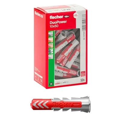 Afbeelding van Fischer 50 x DuoPower pluggen 10 mm voor muren, geperforeerde baksteen, gipsplaat, 537644
