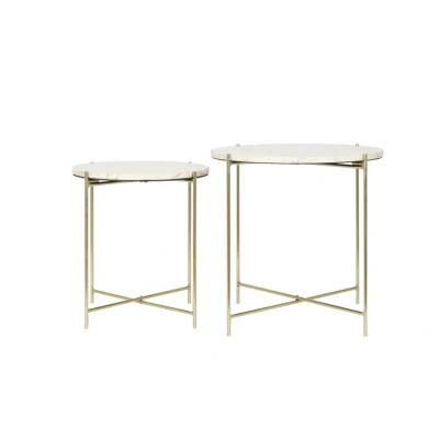 Afbeelding van Light &amp; Living Besot ronde bijzettafels set van 2 marmer bruin/goud Metaal