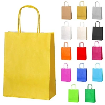 Afbeelding van Thepaperbagstore 10 Kleine Papieren Zakjes Voor Feestjes, Zoetwaren En Geschenken Met Gedraaide Handvatten Geel 180x220x80mm