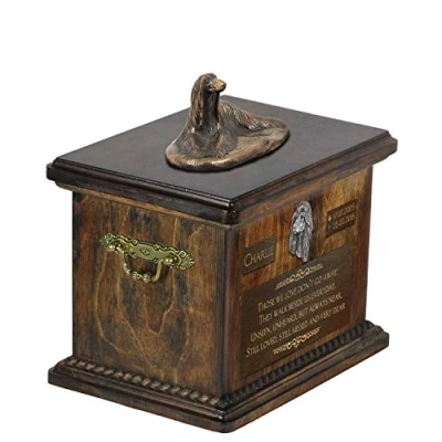 Afbeelding van Art Dog Custom Sitting Statue Memorial Urn Handgemaakt koud gegoten brons op berkenhouten voet 8,3x11,4x8,7 5l Afghaanse windhond I