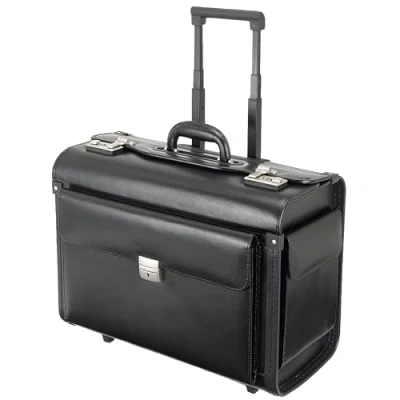 Afbeelding van ALASSIO 92705 Pilotenkoffer Silvana, zakelijke koffer van echt leer, met vergrendelbaar telescopisch trolleysysteem, laptopkoffer afsluitbaar, leren ca. 41 x 26 51 cm, zwart,