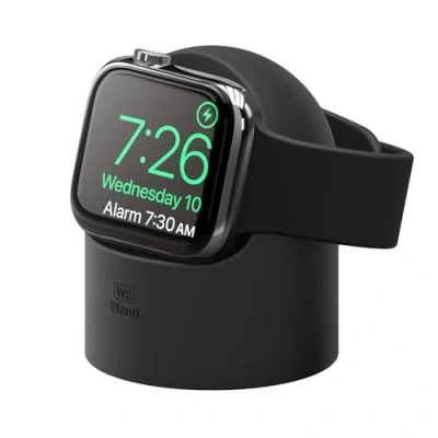 Afbeelding van elago W2 Opladerstandaard compatibel met alle Apple Watch Series Ultra/8/SE2 (2022)/7/6/SE/5/4/3/2/1 (49,45,44,42,41,40,38mm), oplaadstation, nachtkastmodus, kabel NIET inbegrepen (zwart)