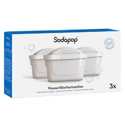 Afbeelding van Sodapop Waterfilterpatronen, 3 stuks, compatibel met BRITA®* MAXTRA®* en MAXTRA+®* waterfilterkannen incl. PerfectFit* systeem, vermindert smaakverstorende stoffen in het drinkwater