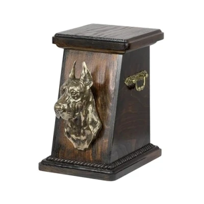 Afbeelding van Art dog Custom Memorial Urn Handgemaakte Box Koudgegoten bronzen hondenkop op berkenbasis 19cmx32cmx30cm Duitse (bijgesneden)