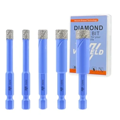Afbeelding van Set met droge diamantboren 1/4 x 2, 5/16, 3/8, 1/2 inch 5 stuks tegelgatzaagset voor keramische porseleinen tegels marmer graniet snelwisselende zeskantschacht opbergkoffer