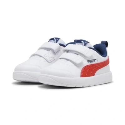 Afbeelding van Puma Courtflex Sportieve wandelschoenen voor kinderen, Maat: 26, White fierce red persian blue Imitatieleer/ textiel