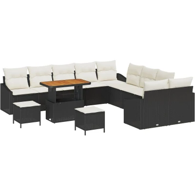 Afbeelding van vidaXL 13 Delige Tuin Sofa Set Met Kussens Zwart Poly Rattan Acacia