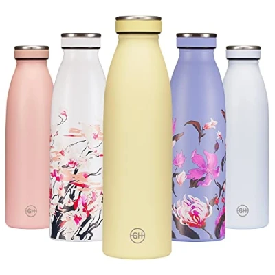 Afbeelding van B2DO Drinkfles Roestvrij Staal 500ml Gele Iris Herbruikbare Vacuüm Metalen Thermosfles Waterfles Lekvrije Geïsoleerde BPA vrije Isolatiefles voor Sport, Office