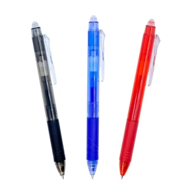 Afbeelding van Raylu Paper® 3 stuks uitwisbare balpen, intrekbaar, met hybride gelinkt, blauw/rood/zwart, 0,7 mm lijnbreedte (3 kleuren)