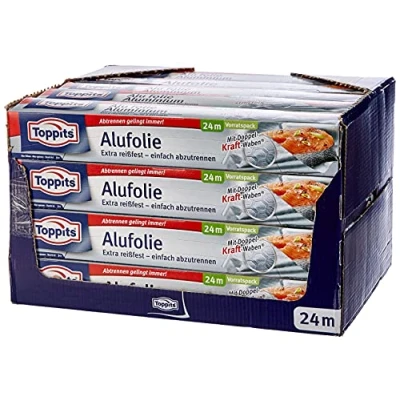 Afbeelding van Toppits Aluminiumfolie, 24 meter, breedte 30 cm, dispenserkarton, zilver, 20 stuks