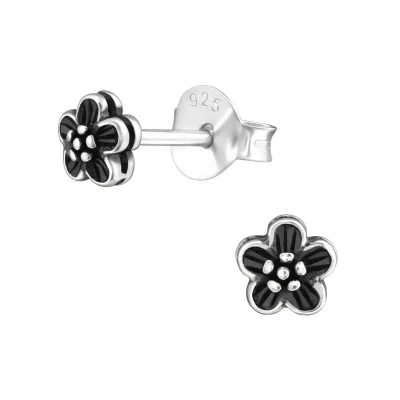 Afbeelding van JoyS Zilveren petit daisy bloem oorbellen 4 mm geoxideerd