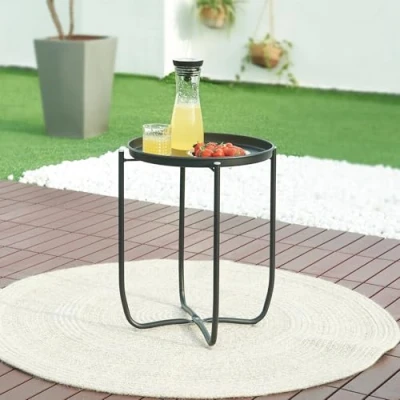 Afbeelding van Tuintafel Sandefjord bijzettafel rond metaal 53xØ40 cm zwart [en.casa]