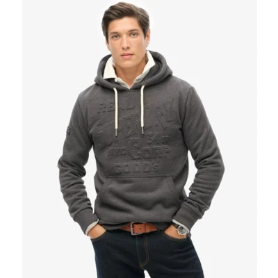 Afbeelding van Superdry Embossed LOGO Graphic Hoodie, Heren, Maat: Medium, Graphite dark grey marl