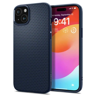 Afbeelding van Apple iPhone 15 Plus Hoesje Siliconen en TPU (zacht) Spigen Softcase/Backcover Blauw Telefoonhoesje Shockproof/Valbescherming
