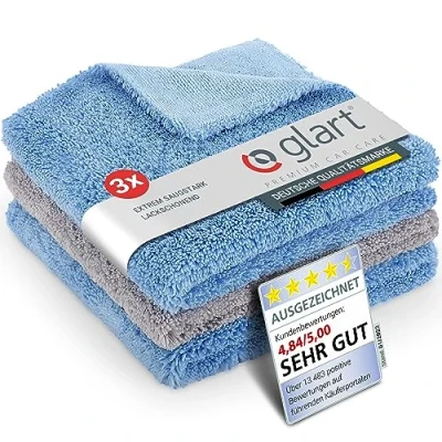 Afbeelding van Glart set van 3 poetsdoeken Fever Fluffy met 2 zijdig voor auto, motor &amp; polijstmachine, detailing microfiber set, absorberend 40x40 cm