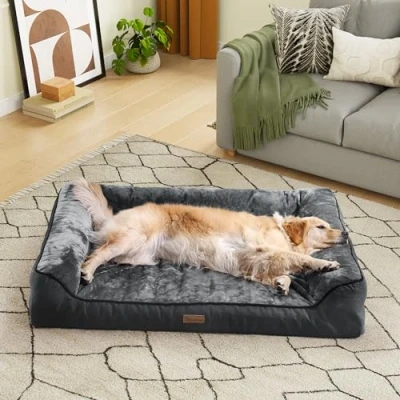 Afbeelding van YITAHOME extra grote hondenbedbank, afneembare wasbare hoes, huisdierbed met volledig gevulde zijranden, zacht en gezellig, voor hond, 135 x 107 22 cm, grijs