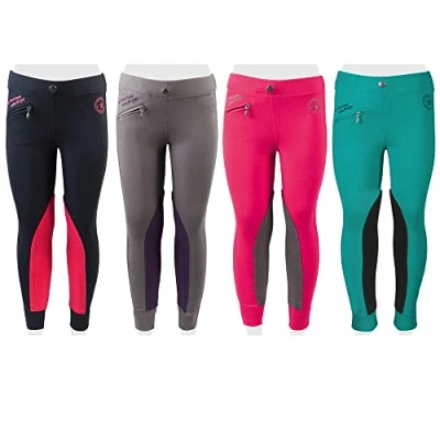Afbeelding van PFIFF Unisex kinderen 102603 kinderrijlegging Ella stof bezet meisjesrijbroek, roze/grijs 116 rijbroek, roze/grijs, EU